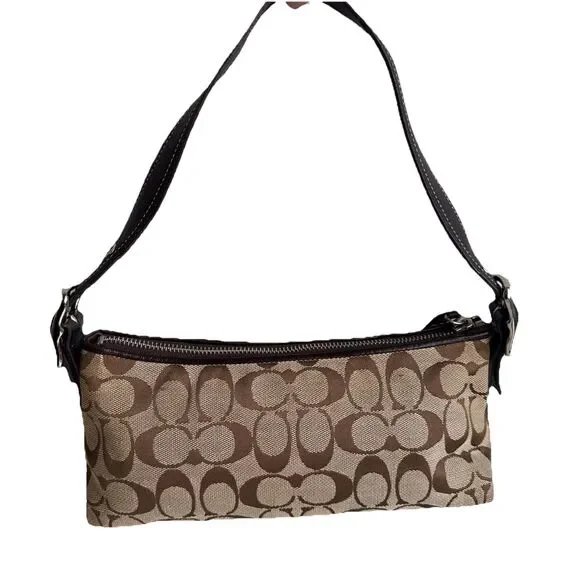 Coach Hampton Signature Jacquard Shoulder Bag Brown Red Suede Stripe Y2K Vintage - Picture 6 of 16